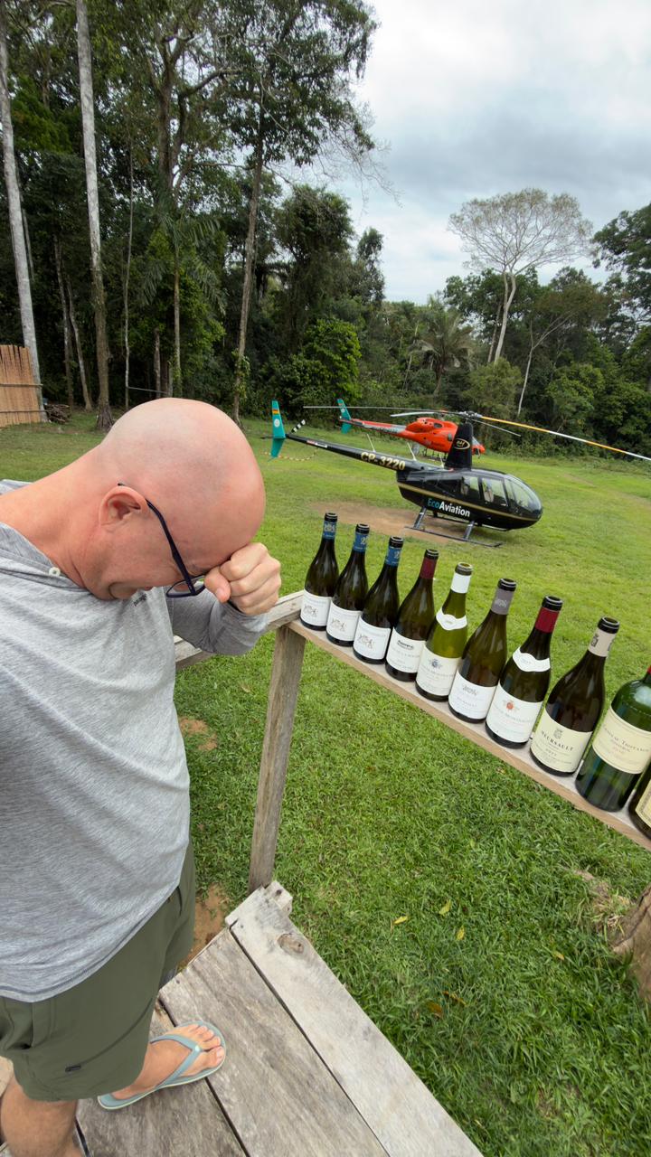 An empty bottle of French wine at Pluma Lodge