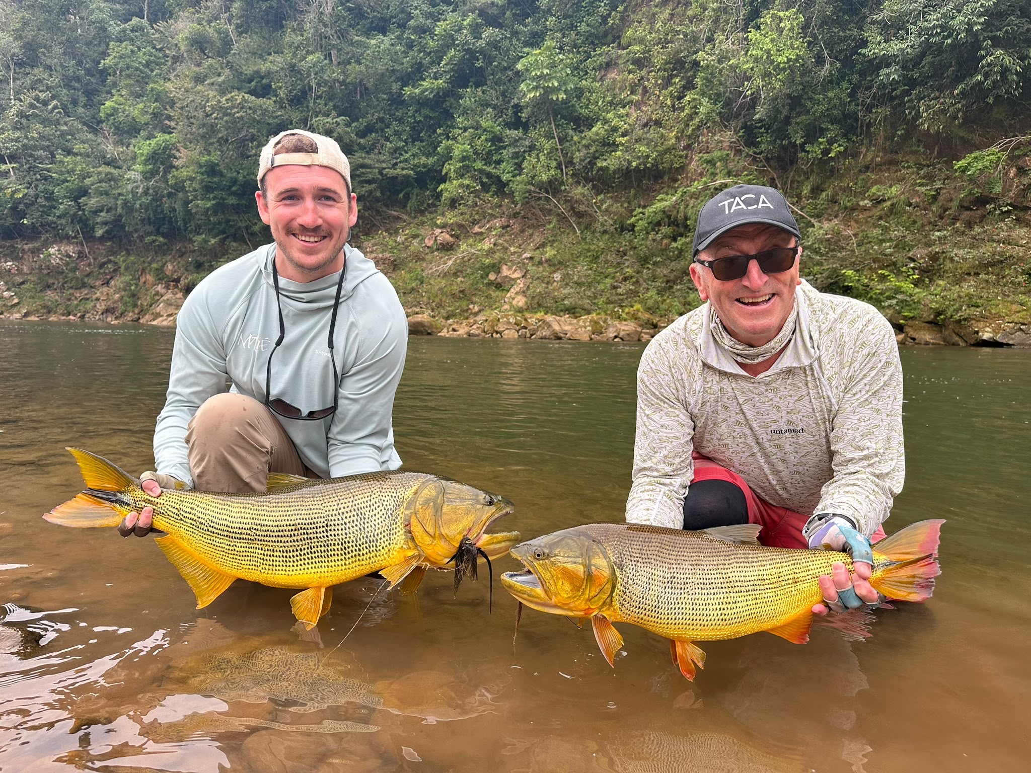 Neil and Alexander's double hook-up beached along the shoreline