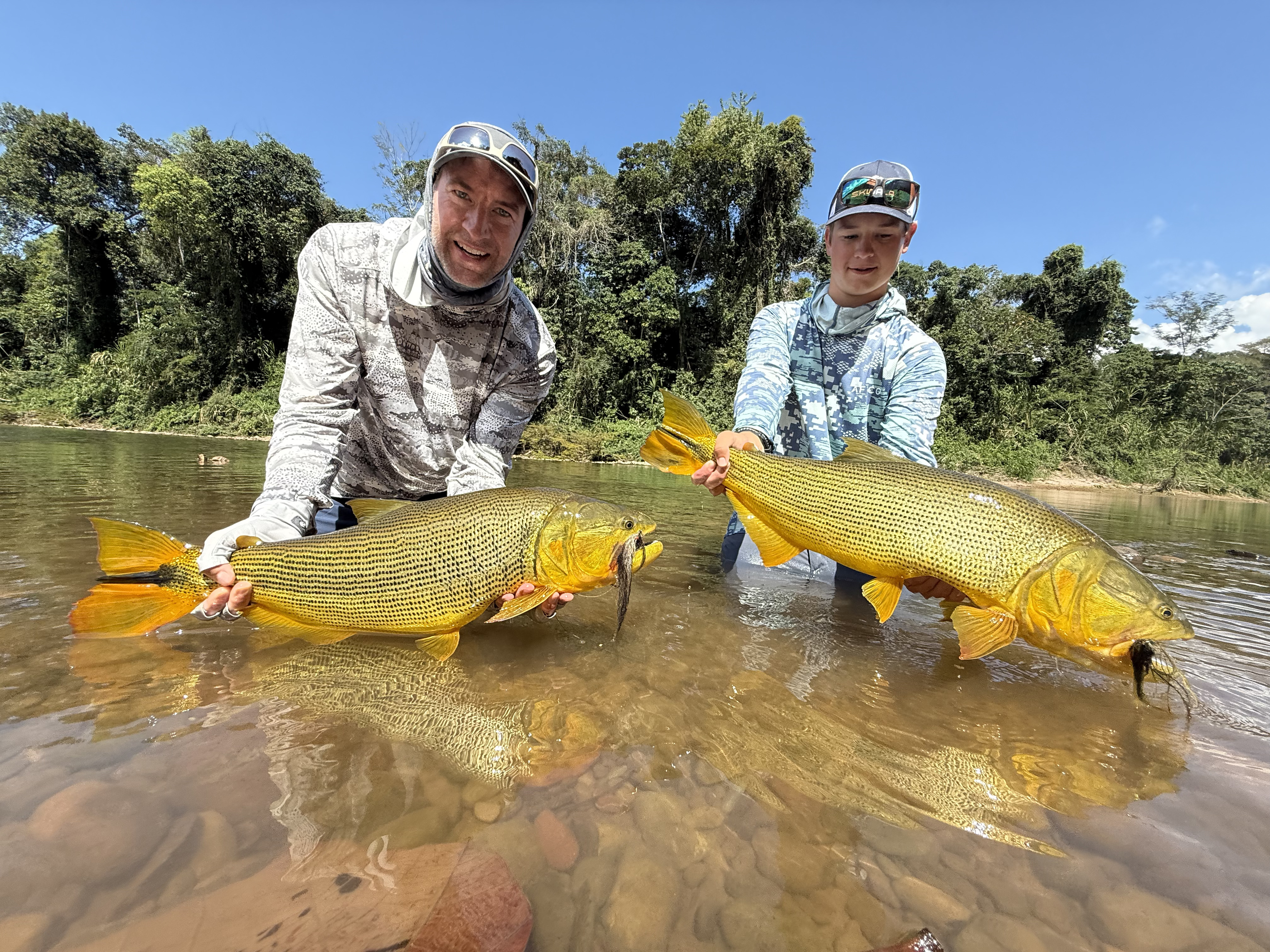 Mike and Fionn with the 16- and 12-pound dorado of their double hookup